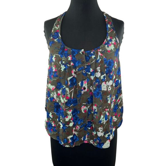 RACHEL RACHEL ROY Pleated Button Henley Floral Tank Top Blouse Flowy XS - Picture 1 of 9